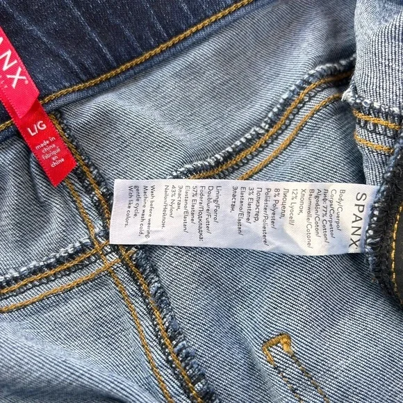 SPANX Cropped Flare Raw Hem Denim Jeans | Medium Wash | High-Rise | Size Large - Picture 7 of 8